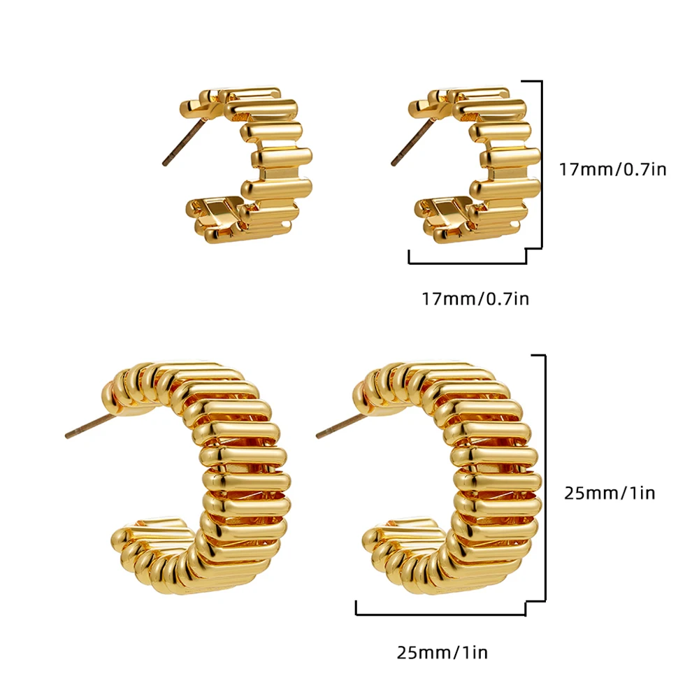 Brincos de argola em forma de C para mulheres, brinco em forma de C, joias clássicas, metal criativo, banhado a ouro, círculo aberto, multicamadas,