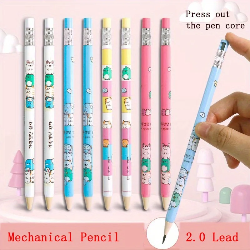 Cute Cartoon Mechanical Pencil 2.0 with Hexagonal Grip, Smooth Writing Black Lead & 12 Color Refills for Drawing & Graffiti