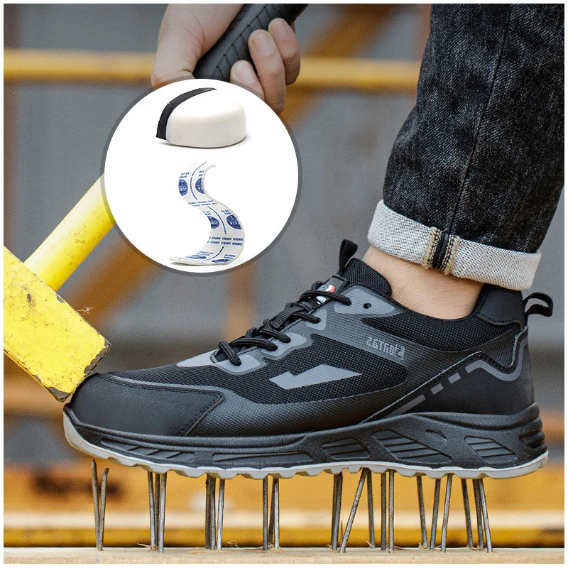 plus size men's fashion breathable steel toe cap work safety shoes insulated sneakers air mesh summer worker boots safe footwear