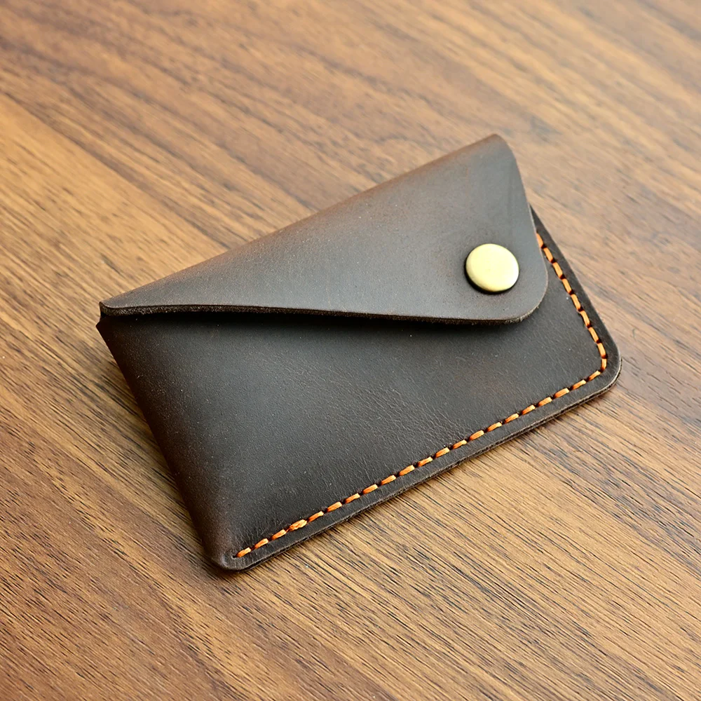 Ręcznie robiony minimalistyczny portfel na karty bankowe z zatrzaskiem Crazy Horse Retro Card Case — zdjęcie 4