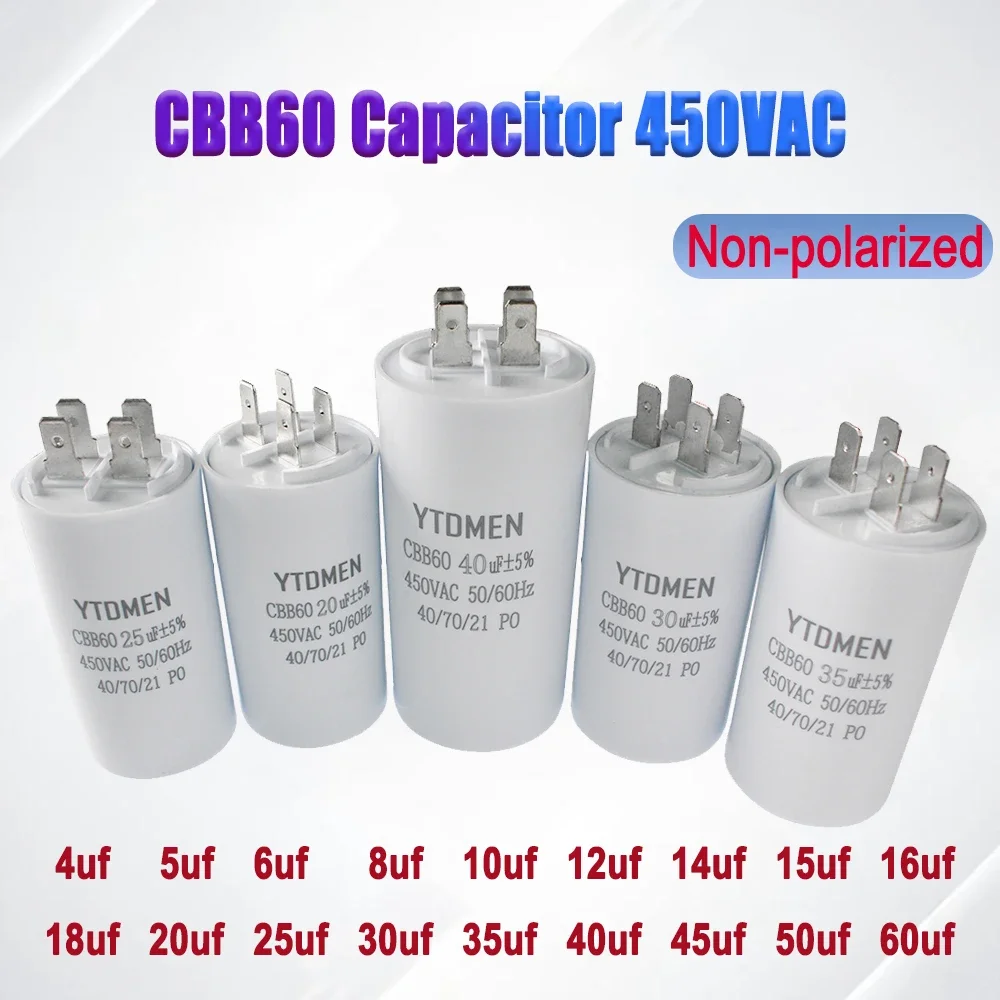1pc CBB60 Motor Run Capacitors 450VAC Starting Capacitor 4pin 5% 450V 4uf-60uf for Washing Machine Air Compressor Water Pump