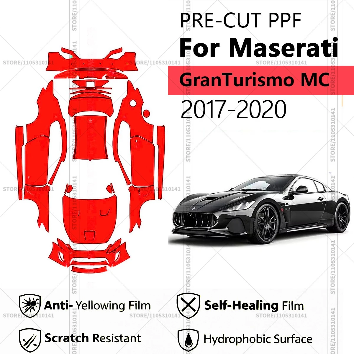 

Предварительно нарезанная защитная пленка PPF, прозрачная автомобильная пленка, профессиональная автомобильная пленка PPF для Maserati GranTurismo MC 2017-2020