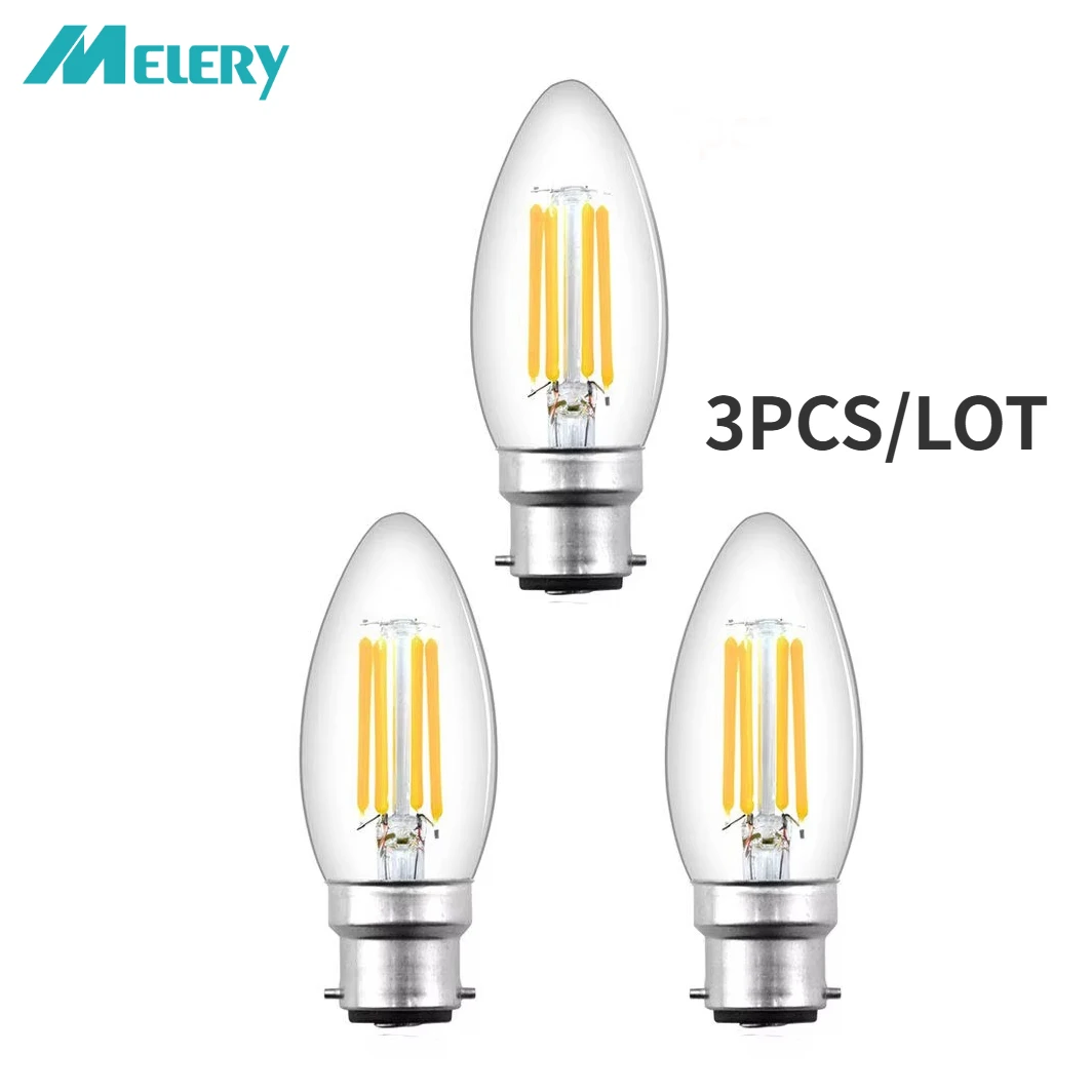 

B22 LED Candle Filament Light Bulb 4W C35 Not Dimmable Bayonet Vintage Edison Warm White 2700K Cold 6500K Equal 40W Incandescent