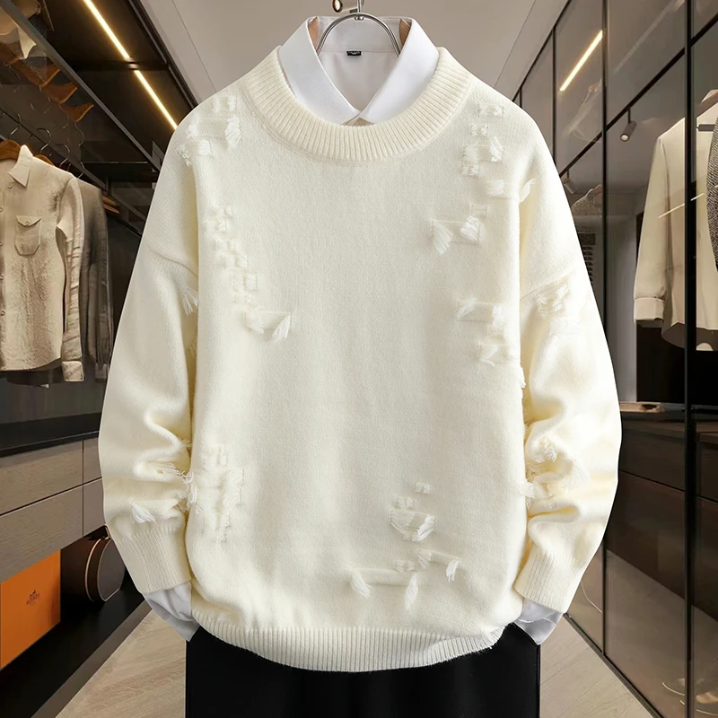 

New Winter Fashion Patchwork Loose Sweater Men Streetwear High Quality Mens Casual Sweaters Warm Knitting Pullovers Men