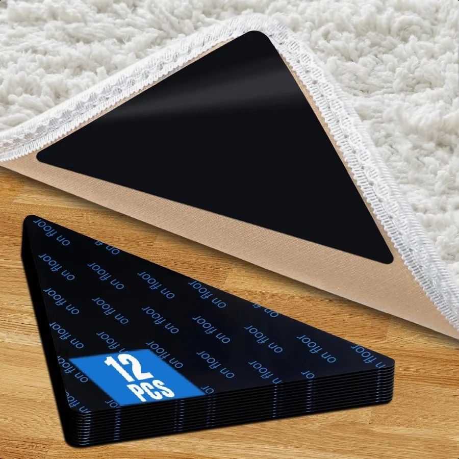

12Pcs Rug Tape Premium Carpet Tape NonSlip Rug Tape for Rugs No Residue Keep Rugs Flat for Hardwood Floors Tiles Black