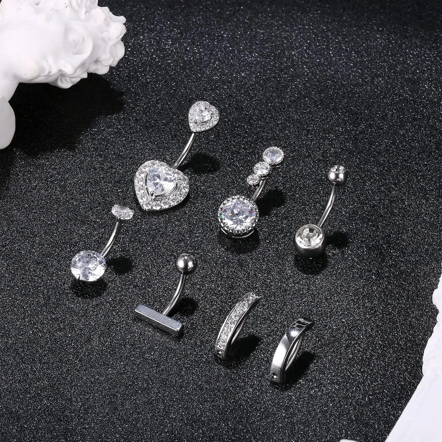 FASACCO Belly Button Ring for Women 316L Surgical Steel Belly Piercing Reverse Curved Navel Rings Barbell Body Piercing Jewelry