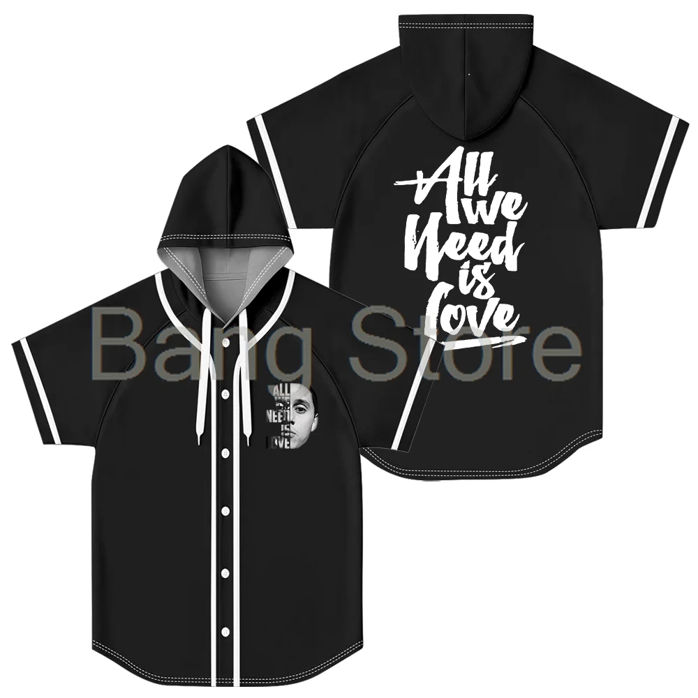 

Canserbero All We Need Is Love Baseball Jersey Unisex Hooded Short Sleeve Shirt Casual Trendy Clothes