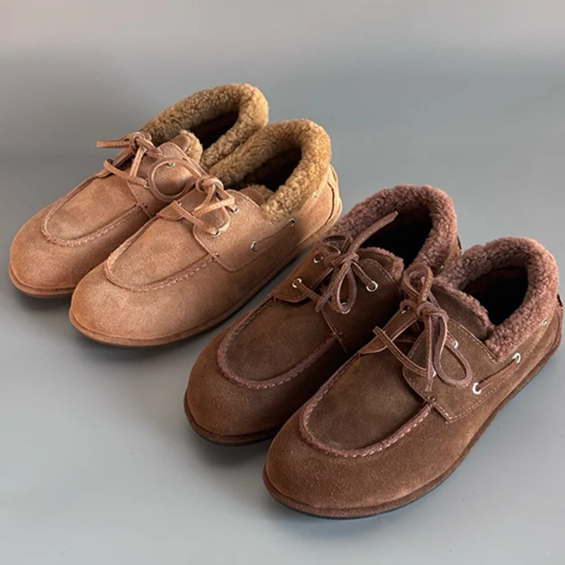 

Jenny&Dave Genuine Leather Cowhide Woman Shoes Wool Shoes For Woman 2026 Winter Snow Shoes Vintage Women's Sneakers