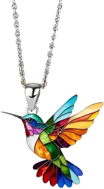 Bunte Kolibri-Vogel-Ohrring-Halsketten, 2D-Kolibri-Halskette, Vogel-Halskette für Frauen, Mädchen, Vogelliebhaber – Detail 2