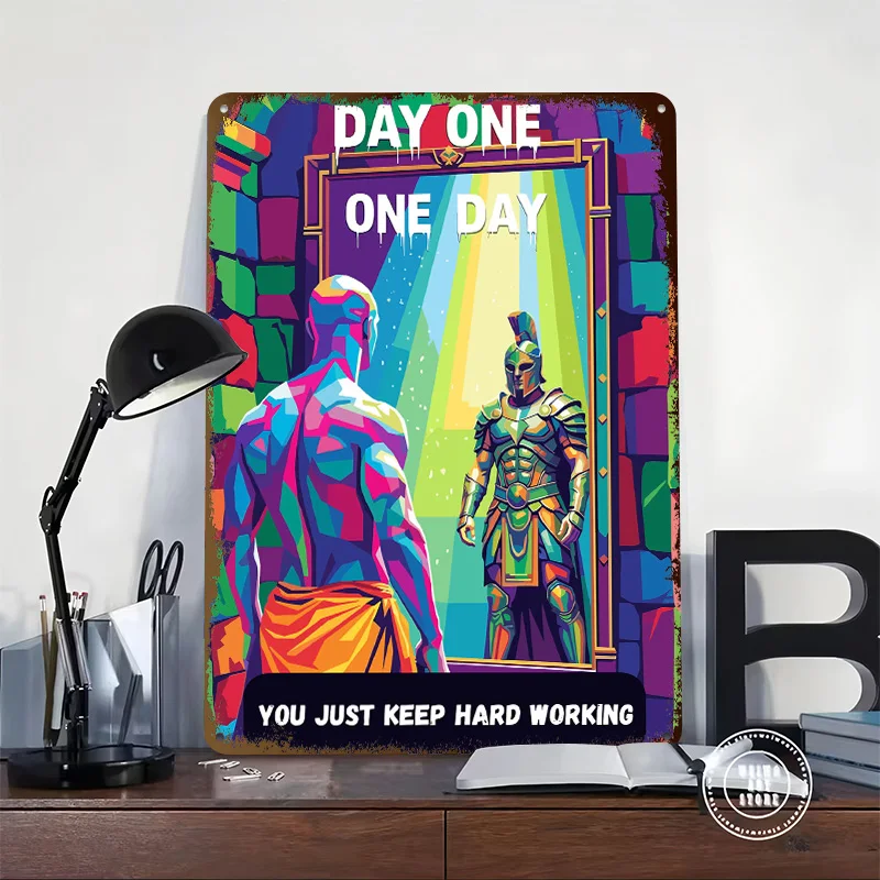 Man Sees Warrior in Mirror Personalized 3D Textured Metal Poster Wall Art Tinplate Sign for Gamer Decoration Room Home Decor