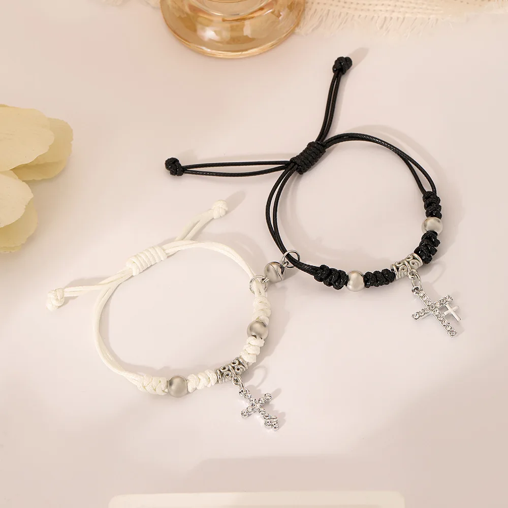 Black And White Couple Cross Bracelet Woven Fashionable Bracelet Rope Vintage Clothing Christmas Holiday Gift