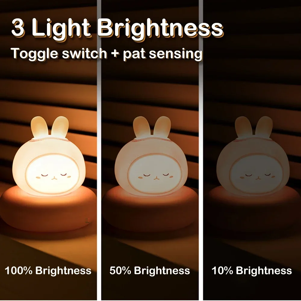 Cute Animal Night Light Novelty 3 Level Dimmable Nursery Nightlight USB Rechargeable Table Lamp  Breastfeeding Toddler Baby