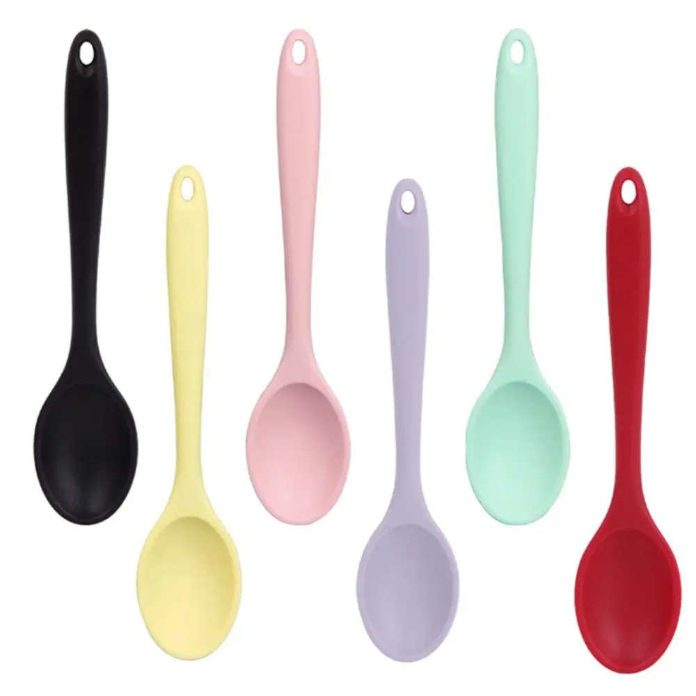 Mini Non-stick Spoon Silicone Spoon Cooking Heat Resistant Mixing Spoons Long Handle Tableware Stirring Spoon Kitchen Supplies