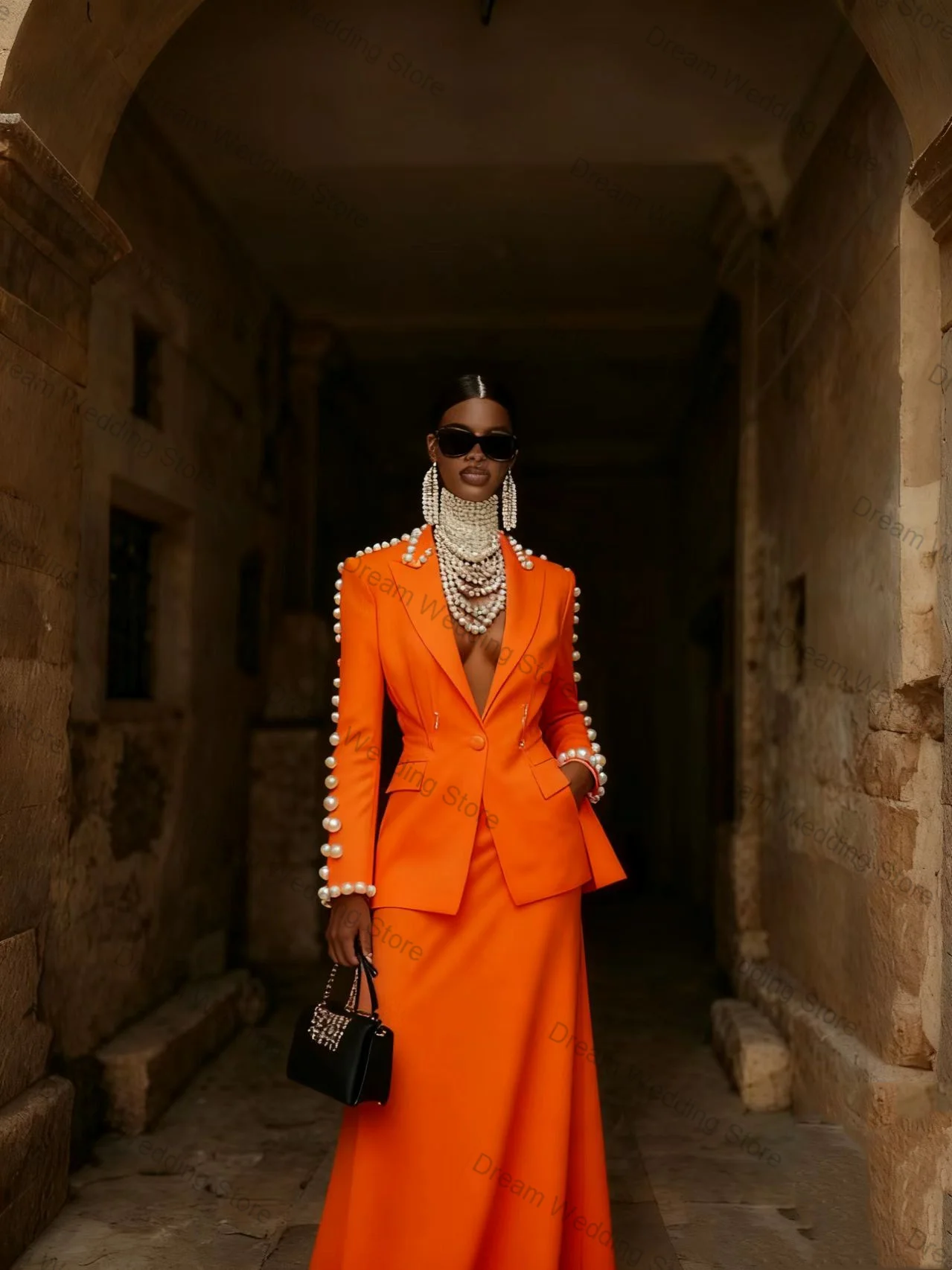 اللؤلؤ المرأة البدلة تنورة مجموعة 2 قطعة السترة + فستان حفلة موسيقية فاخر القطن مكتب رسمي سترة حريمي مخصص معطف الزفاف الضيوف