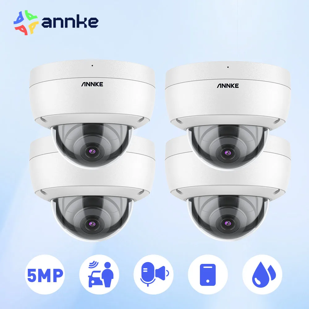 ANNKE 4PCS C500 Dome 5MP Outdoor IK10 Vandal-Proof POE Security Cameras With Audio in POE Surveillance Cameras TF Card Support