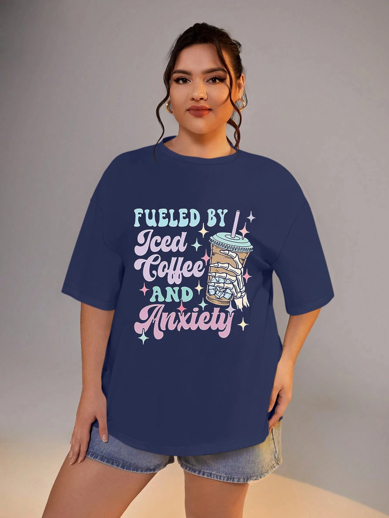 Plus Size Odzież damska List Print Oversize T-shirt z krótkim rękawem Duże koszulki dla grubych kobiet Lato