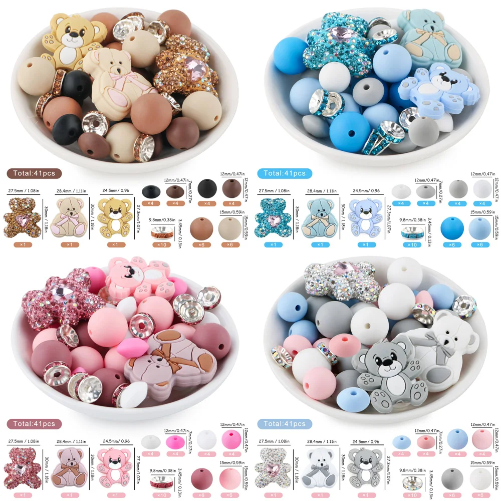 Little Bear Bead Silicone Focus Bead Acrylic Focus Bead Set Semi-finished Product DIY Accessories For Bracelet Necklace