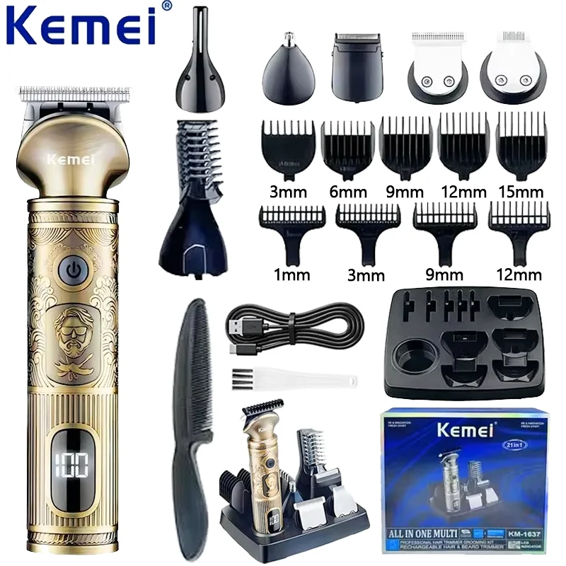 Kemei KM-1637 Personalized Hair Clipper Set Multi-function LCD Display Hair Clipper Beauty Set Hair Clipper Set