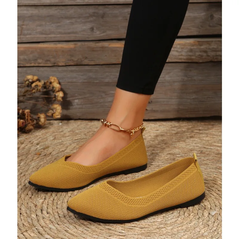 Stretch Knit Ballet Flats Women Loafers 2024 Spring Breathable Mesh Flat Shoes Ballerina Moccasins Casual Pointed Toe Boat Shoes