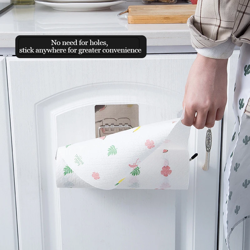 Kitchen Paper Holder Toilet Paper Rack Towel Hanger Tissue Napkin Dispenser Roll Hook Storage Holder Stainless Steel Wall Mount