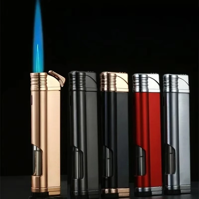 Metal Mini Windproof Tungsten Wire Ignition Jet Flame Turbo Butane Gas Torch Lighter Visible Gas Window Portable Cigar Lighters