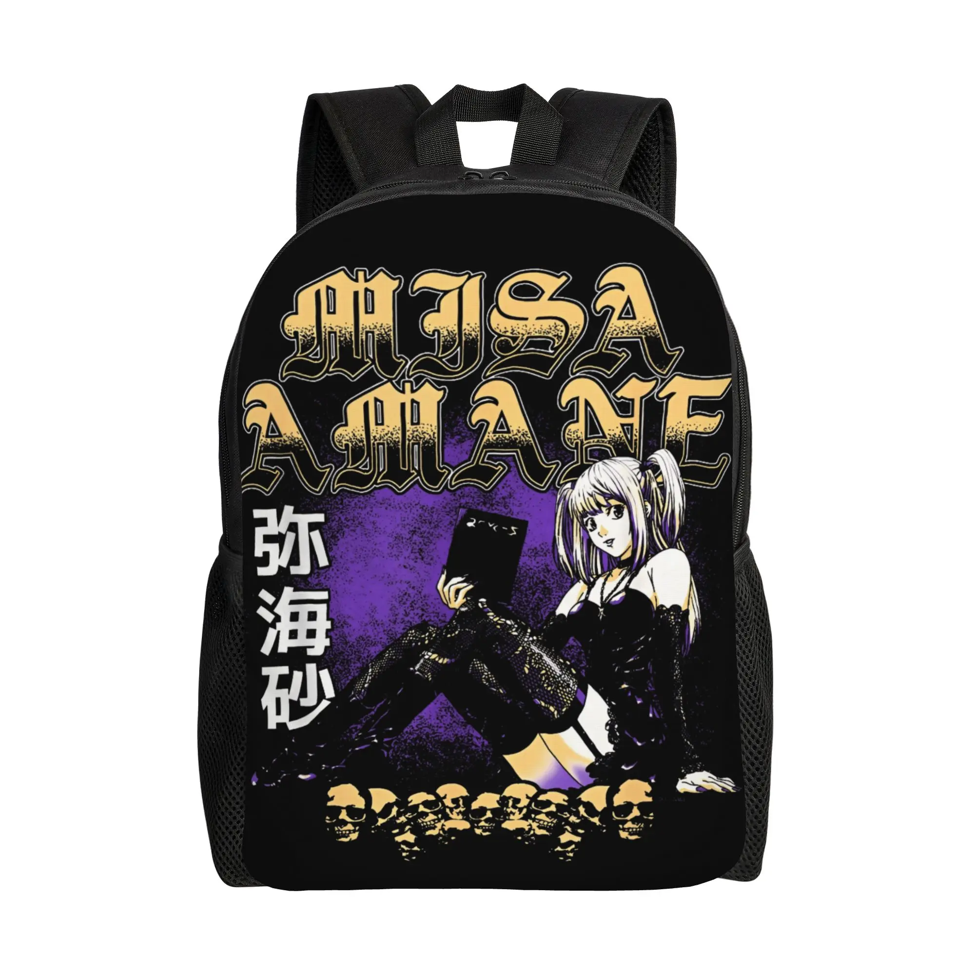 

Death Note Misa Purple Background Backpack Cool Backpacks Female Workout Big School Bags High Quality Rucksack