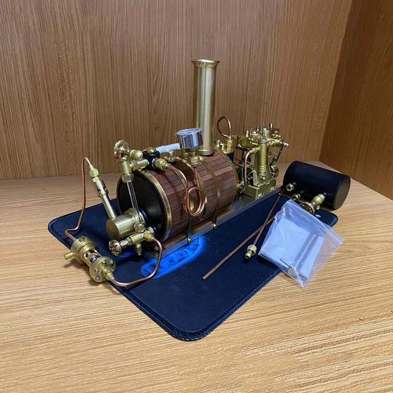 Reciprocating Steam Engine Model Horizontal in-line Two-cylinder Steam Power Device Metal Boutique Cool Toy Collection