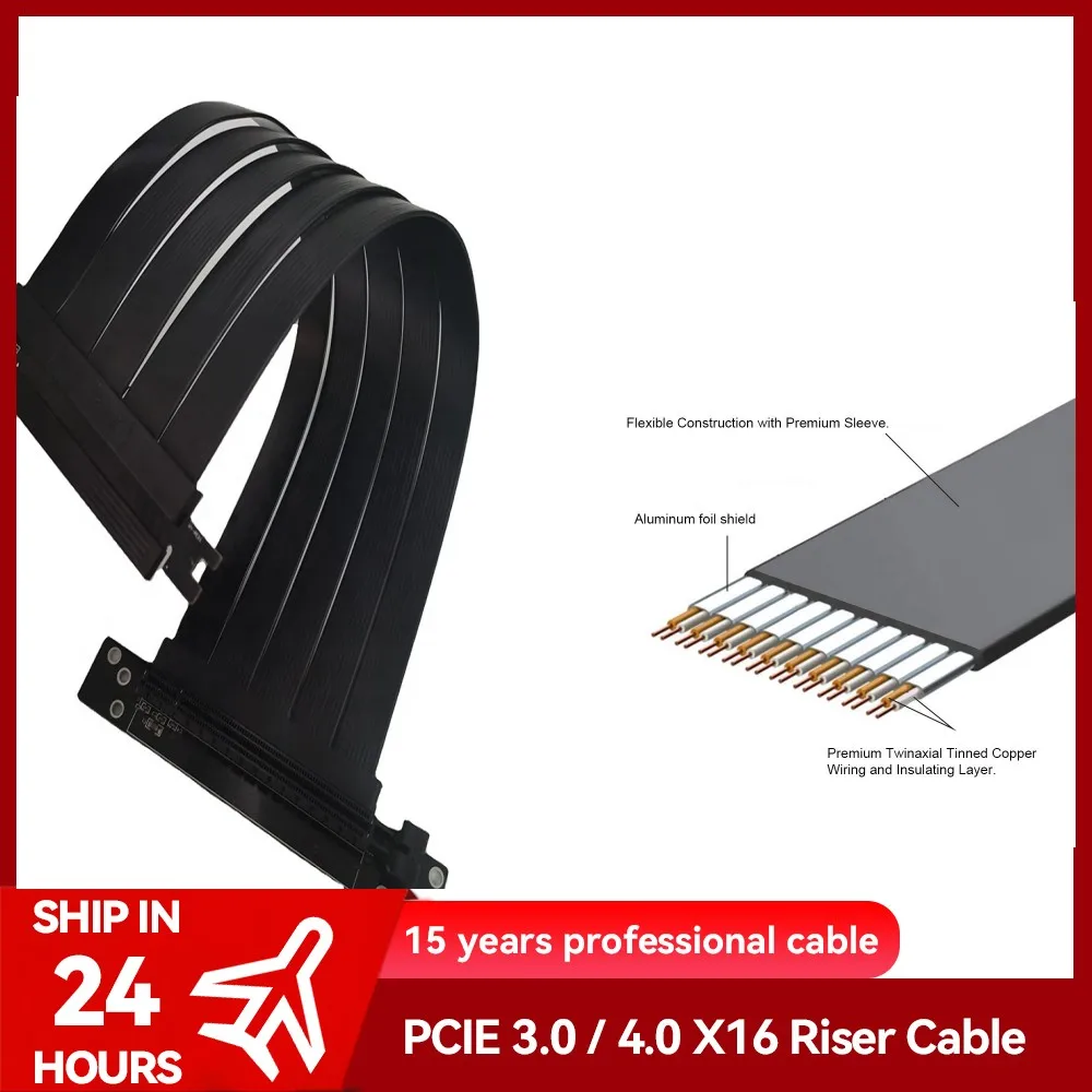 

Full Speed 3.0 4.0 PCIE X16 Riser Cable Graphics Card Extension Cord PCI Express Lossless Shielded Extender Antijam GPU AXYB