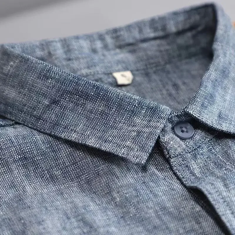 New Fashion Cotton Hemp Turn-down Collar Long Sleeve Blouse Men's Clothing Casual Loose All-match Simplicity Shirt XT1040