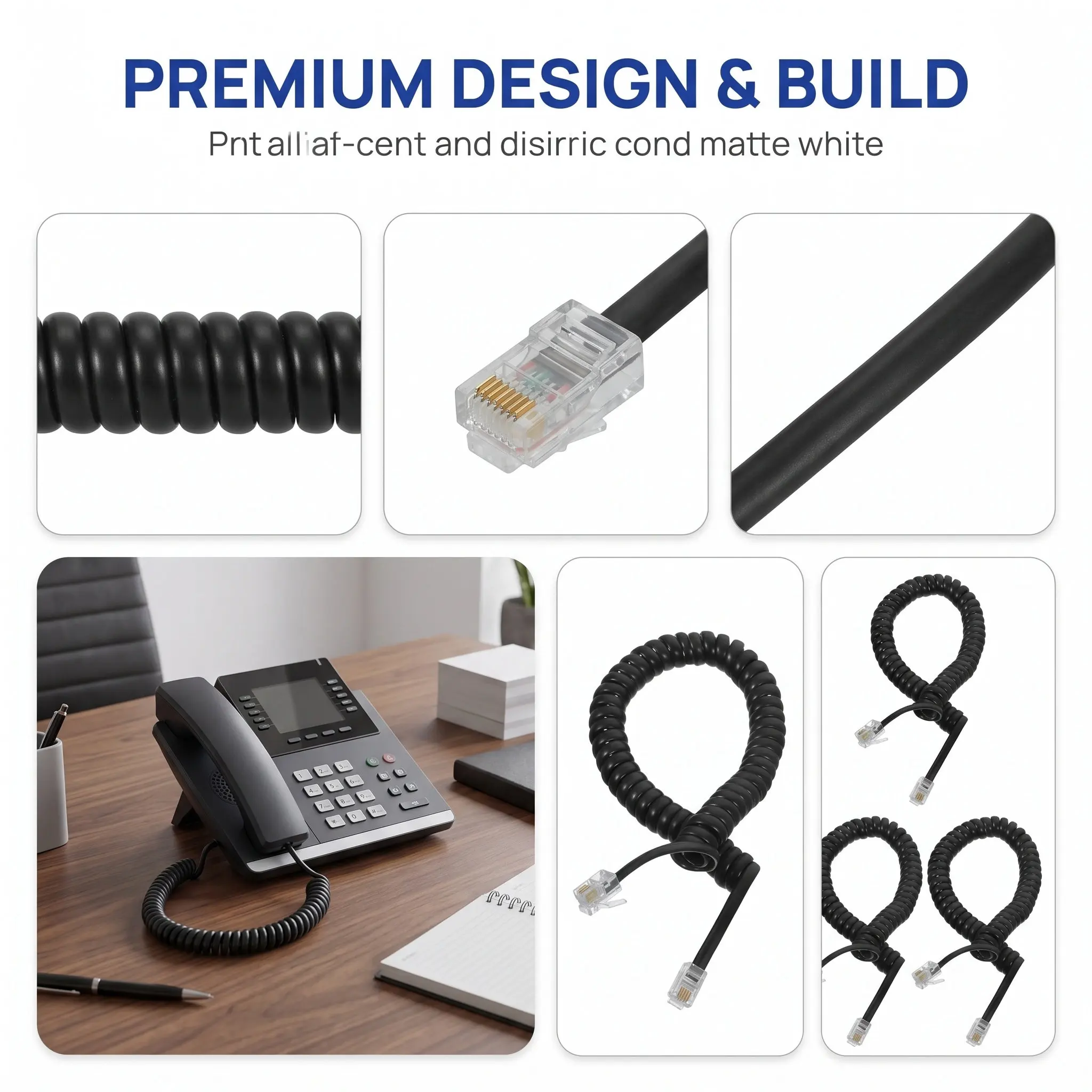 3pcs Telephone Cord for Landline Phone Cables Coiled Wire Black Durable Material Practical Use Stable Transmission