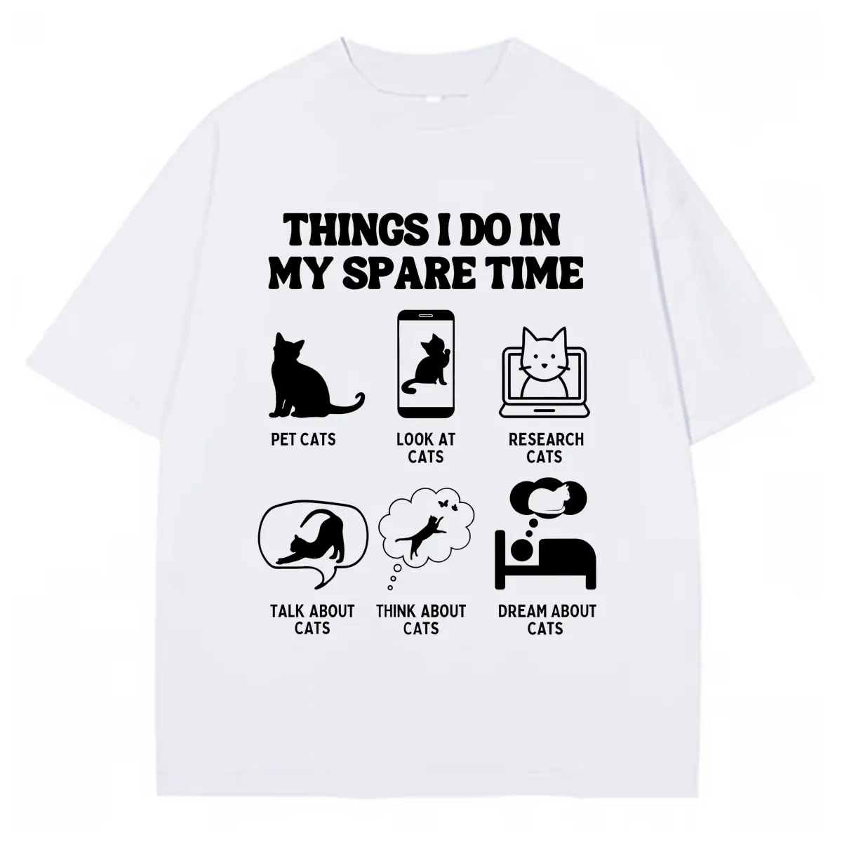 Things I Do in My Spare Time Cat Meme Graphic Mens Womens Summer O-Neck Short Sleeve Tshrit Streetwear Classic Cozy Cotton Tops