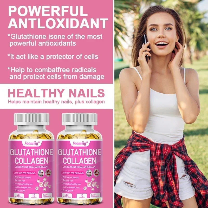 Glutathione Collagen Supplement Capsules Whitening Anti-aging Antioxidant Immune Booster Support Skin Nails Hair Bones