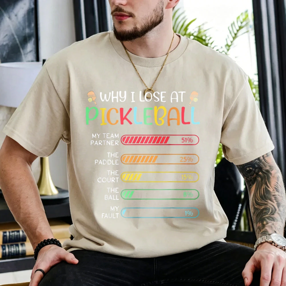 Unisex Cotton T Shirt Why I Lose At Pickleball Color Percentage Bar Chart Graphic Tee Funny Sports Humor Athlete Casual Gift Top