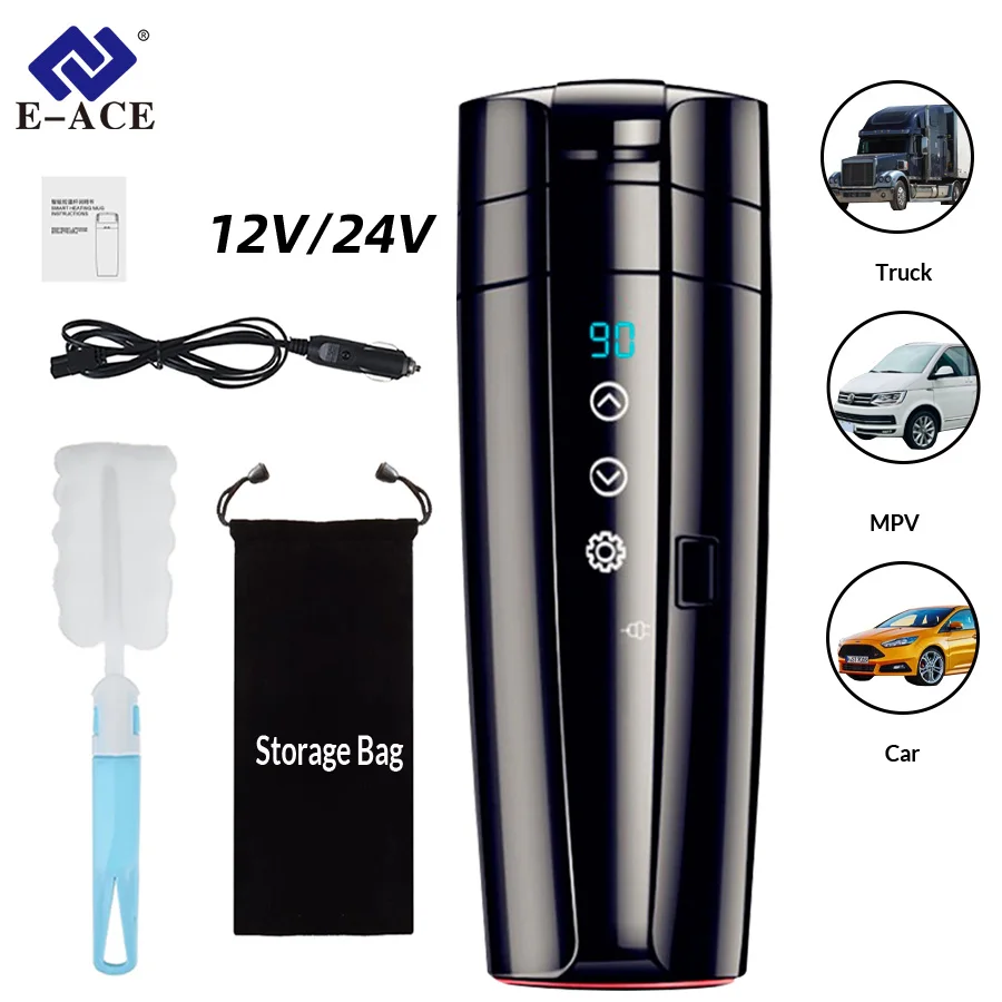 

Car Heating Cup 12V 24V Electric Kettle Stainless Steel Smart Temperature Control Touch LCD Display Travel Coffee Mug Warmer