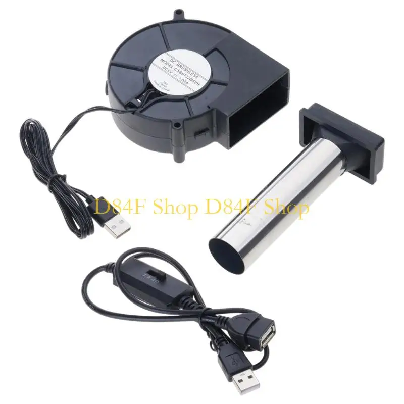 D84F Multipurpose 5V USB Blower Fan For Efficient BBQ Stove Lightweight Centrifugal Design With Adjustable Airflows Settings