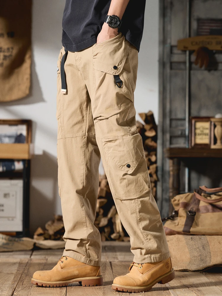 

Khaki Men's Workwear Pants Casual Multi-ket Design Mountain Climbing Loose Fit Spring Summer New Long Trousers