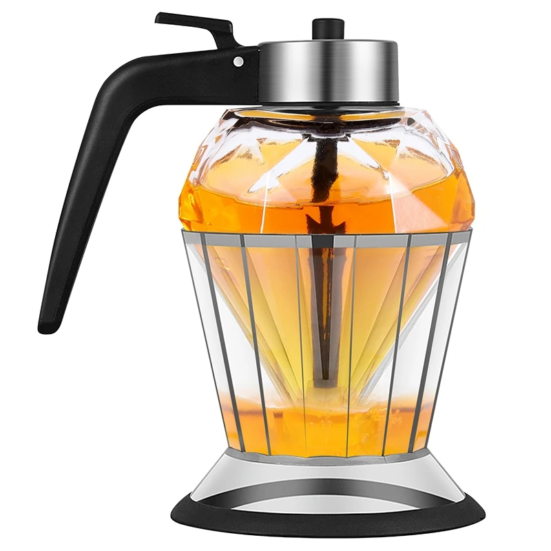 Olive Oil Dispenser Glass Bottle, Honey Jar Dispenser, Glass Cruet Bottle for Kitchen, Non-Drip Oil Pot with Stand [frki A79G]