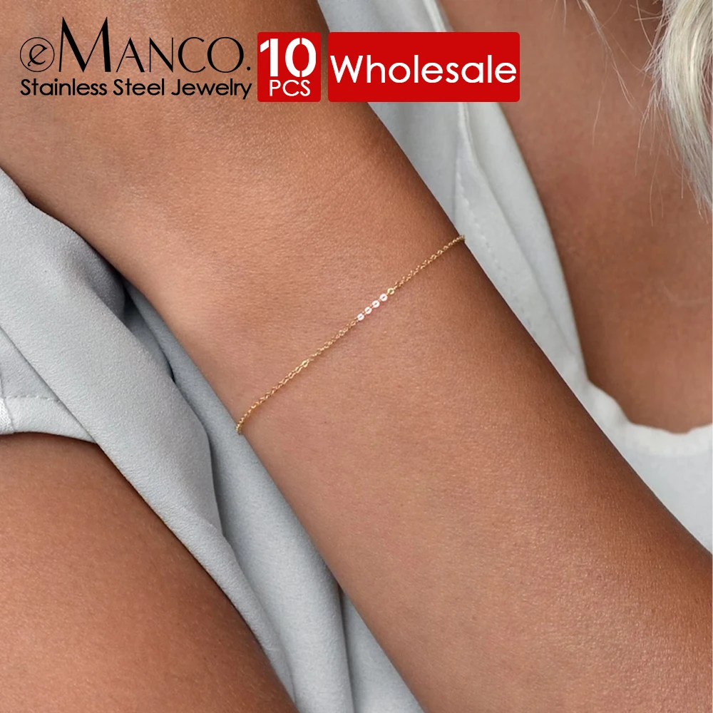eManco 10 sztuk moda prosta bransoletka łańcuszkowa biżuteria wielowarstwowa cienka bransoletka łańcuszkowa damski łańcuszek ze stali nierdzewnej dropshipping