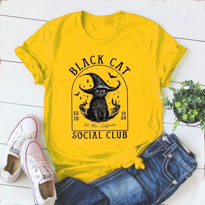 

Black Cat Halloween Tshirt Black Cat Mom Gift Spooky Season Women Clothing Harajuku Clothes Goth m