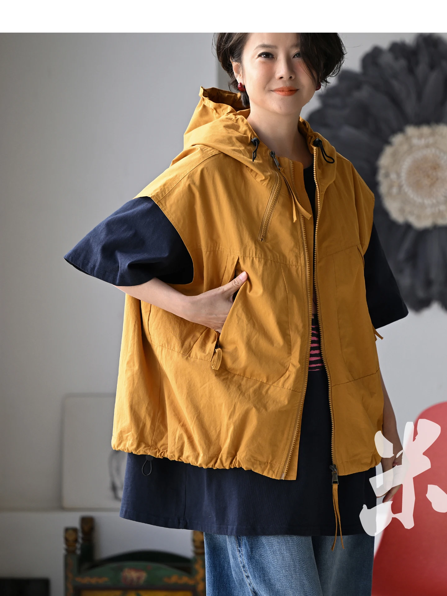 

Повседневный художественный жилет из чистого хлопка с декоративной молнией, свободного кроя, с капюшоном, женский, весенний, в стиле Миланской декларации, модная верхняя одежда, теплый