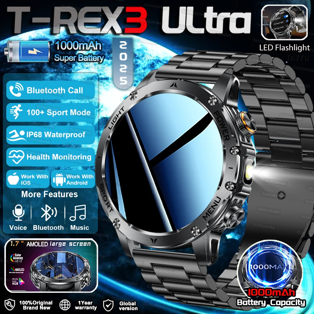 2025 جديد العسكرية في الهواء الطلق SmartWatch 1.7 HD بوصة IP68 مقاوم للماء HD BT دعوة معدل ضربات القلب ساعة ذكية 1000Mah بطارية الرجال #1