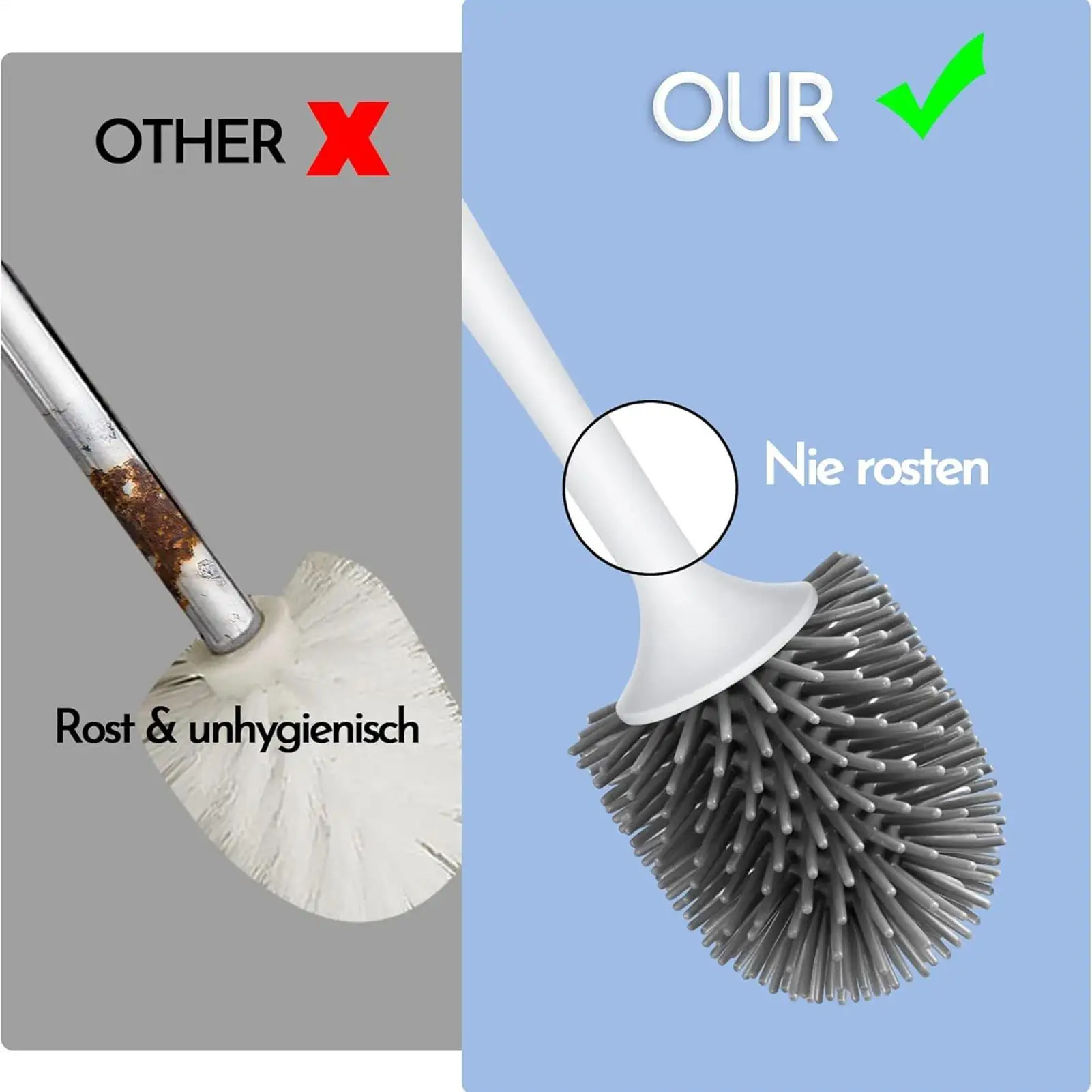 Silicone Toilet Bowl Brush No Drilling Long-Handle Toilet Brush Cleaner And Holder Wall Mounted Vertical Scrubber Cleaning Tool