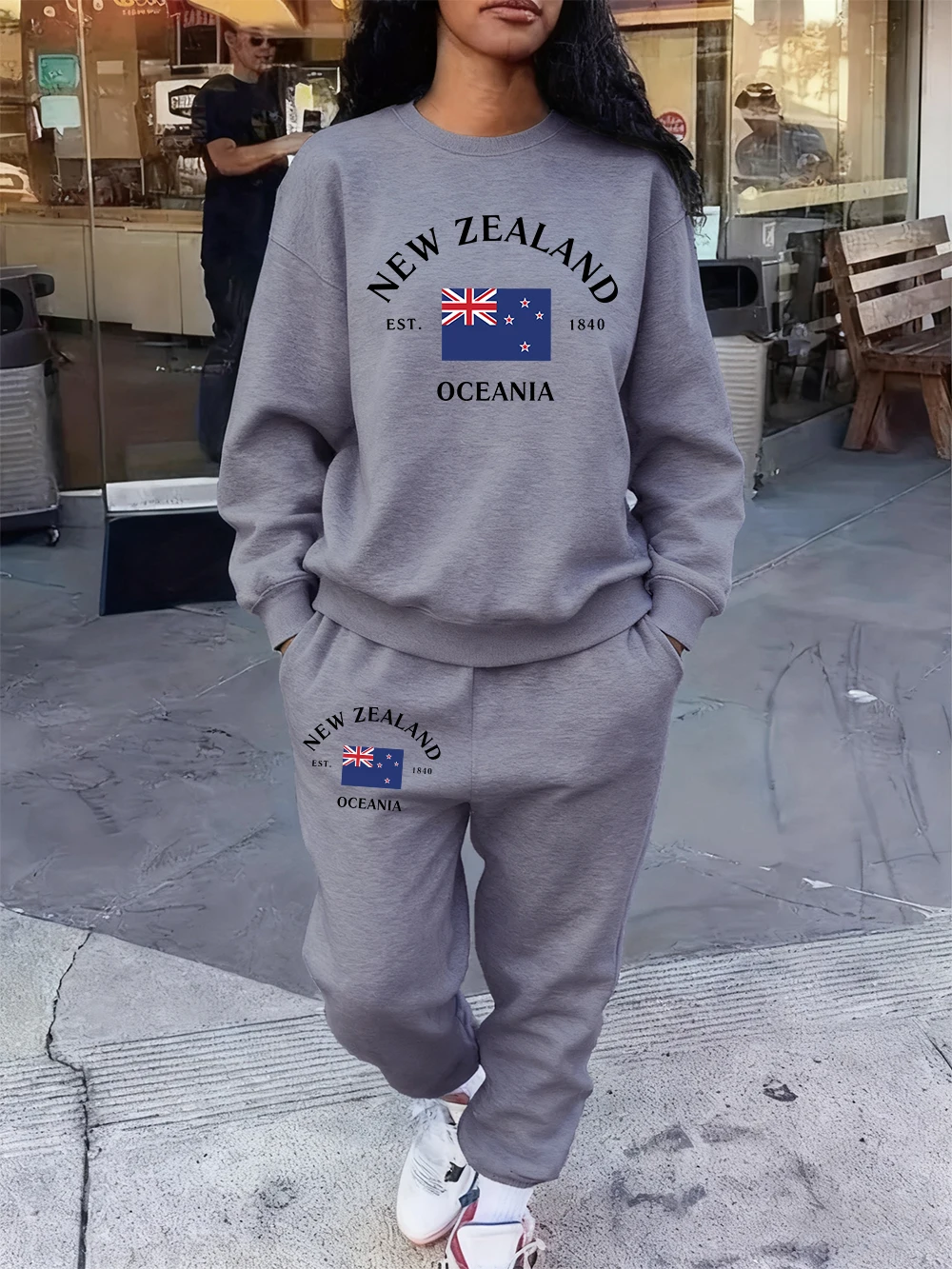 2 Pcs Hoodies Set Womens New Zealand Oceania Printing Sweatpants Sporty Loose Fleece Warm Jogging Pants Autumn Pocket Clothes