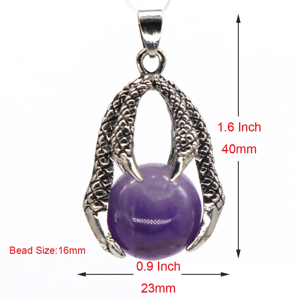 New Dragon Claw Hold Natural Stone Round Bead Pendant Healing Crystal Amethysts Agate Ball Charm For Men Jewelry DIY Accessories