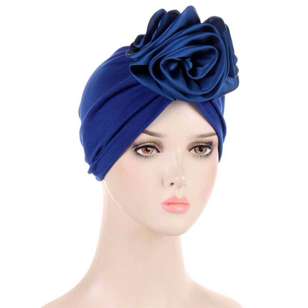 New Satin Big Flower Headscarf Hair Loss Bonnet Women Pre-Tied Turban Indian Muslim Hijab Head Wrap Beanie Chemo Cap Hair Loss