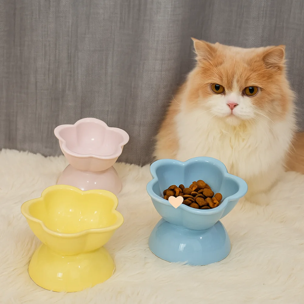 

Large Caliber Flower Edge Cat Water Bowl Neck Protection Tilted Elevated Feeder Non-slip Pet Feeding Bowl Cattery