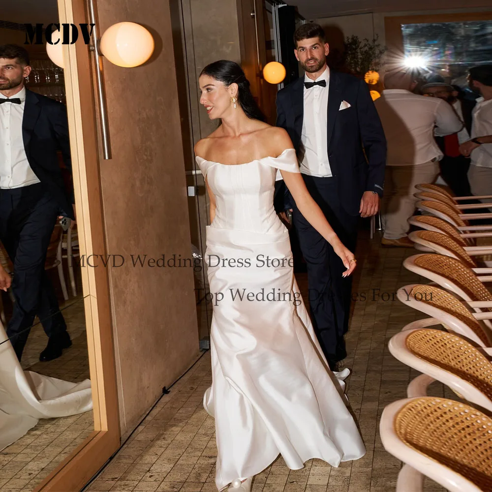 

Luxuries Mermaid Wedding Dresses Woman 2025 Off Shoulder Open Back Satin Sweep Train Bridal Gown Vestido De Noiva Customized