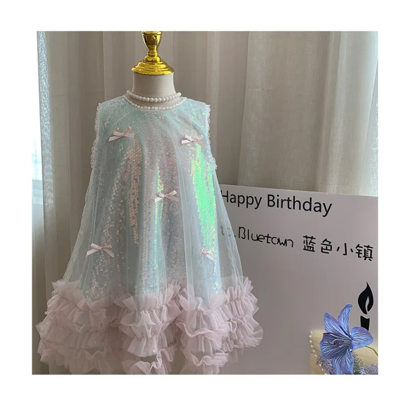 

Girls' Dress, Summer New Style, Children's Butterfly Sequin Vest High-end Princess Baby Girl Dress