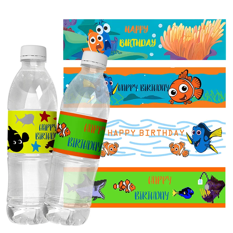 6pcs Finding Nemo Birthday Party Nemo Water Bottle Labels self-adhesive Stickers Champagne Candy Wraps Baby Shower Decorations