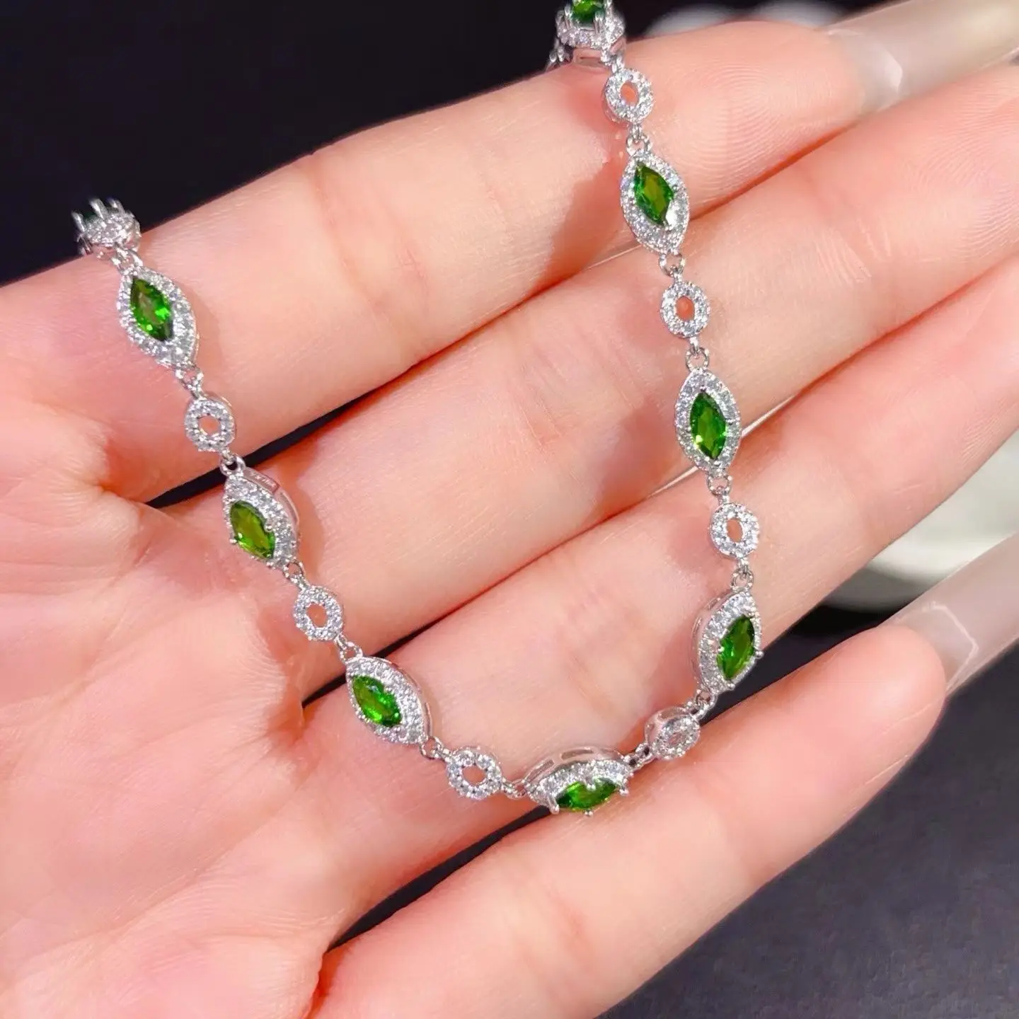 

Natural Diopside Bracelet with Certificate 2.5mm*5mm Genuine Chrome Diopside Silver Jewelry 925 Silver Gemstones Bracelet